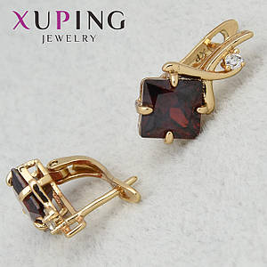 Серьги женские золотистого цвета Xuping Jewelry английская застёжка с рубиновыми кристаллами размер 18х10 мм