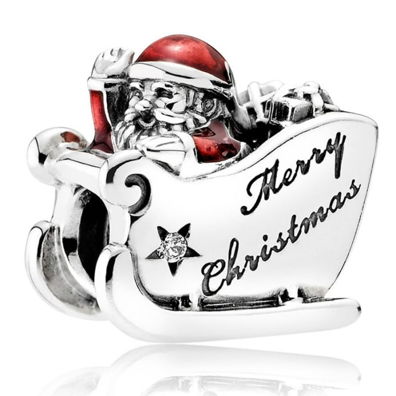 Срібна намистина Пандора Pandora  «Санки Санта Клауса» 792004CZ