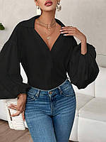 Женская классическая,деловая блузка с рукавами фонариками.Повседневная рубашка с широкими рукавом и вырезом