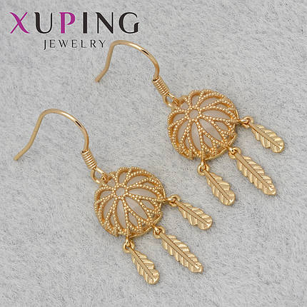 Серьги женские серебристого цвета Xuping Jewelry застёжка петля ловец снов с пёрышками размер 40х10 мм, фото 1