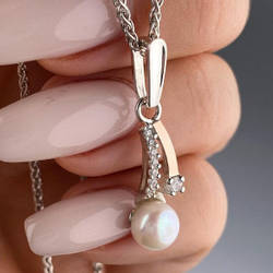 Срібний підвіс з золотими накладками з перлиною і фіанітами (3 см) РН-512