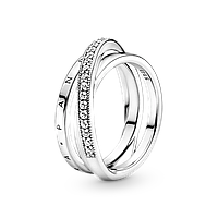 Серебряное кольцо Пандора Pandora потрійна з pavé 199057C01