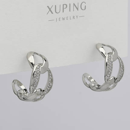 Серьги женские серебристого цвета Xuping Jewelry гвоздики пуссеты камень белый циркон размер 20х10 мм, фото 1