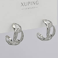 Серьги женские серебристого цвета Xuping Jewelry гвоздики пуссеты камень белый циркон размер 20х10 мм