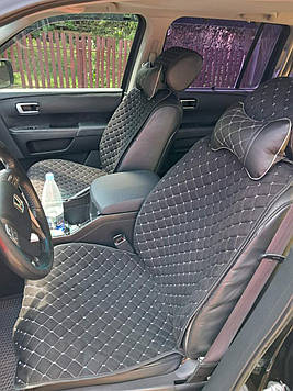 Накидки на сидіння Алькантари сірі повний комплект Широкі + 5 підголівника "PREMIUM DEKOR"