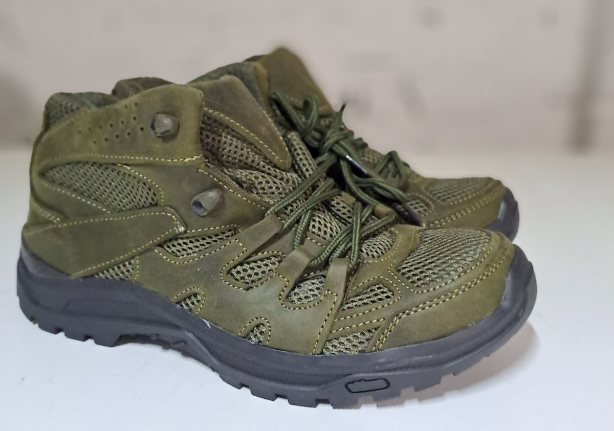 Черевики тактичні літні шкіряні із сітчастими вставками Оливкові, 40 41 42 43 44 45