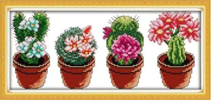 Набір для вишивання за нанесеною на канву схемою "Beautiful cactus 2" .AIDA 14CT printed, 37*17 см