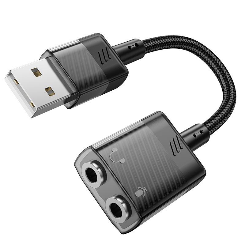 Зовнішня звукова карта HOCO Spirit зовнішня карта для earphone USB до 3.5mm (0.15M, USB, DAC). Black, фото 1