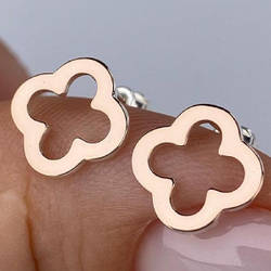 Срібні сережки-пусети з золотими накладками без каменів в формі конюшини (1 см) РН-351