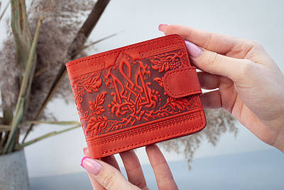 Тризуб | Жіночі маленькі шкіряні гаманці з тисненням Герб України