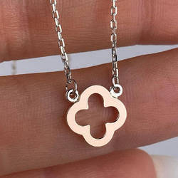 Срібне кольє з золотими накладками з кулоном без каменів в формі конюшини (1 см) РН-351