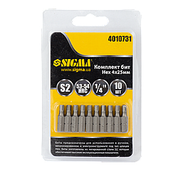 Набір біт H4×25 мм 1/4" 10 шт S2 (блістер) SIGMA (4010731)