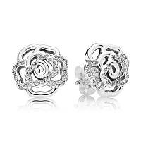 Серебряные серьги-пуссети Пандора Pandora "Сяюча троянда" 290575CZ