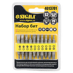Набір біт із тримачем 1/4" 20 шт S2 (блістер) SIGMA (4013701)
