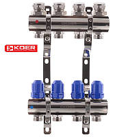 Коллекторный блок с термостатическими клапанами KOER KR.1100-04 1"x4 Ways (KR2630)