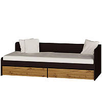 Кровать Соната 800 1930х600х835 мм кровать с двумя ящиками для хранения белья спальная кровать с ящиками Венге темный + крафт золотой