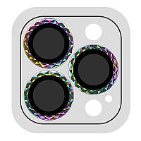 Защитное стекло Metal Shine на камеру (в упак.) для Apple iPhone 12 Pro Max Сиреневый / Rainbow