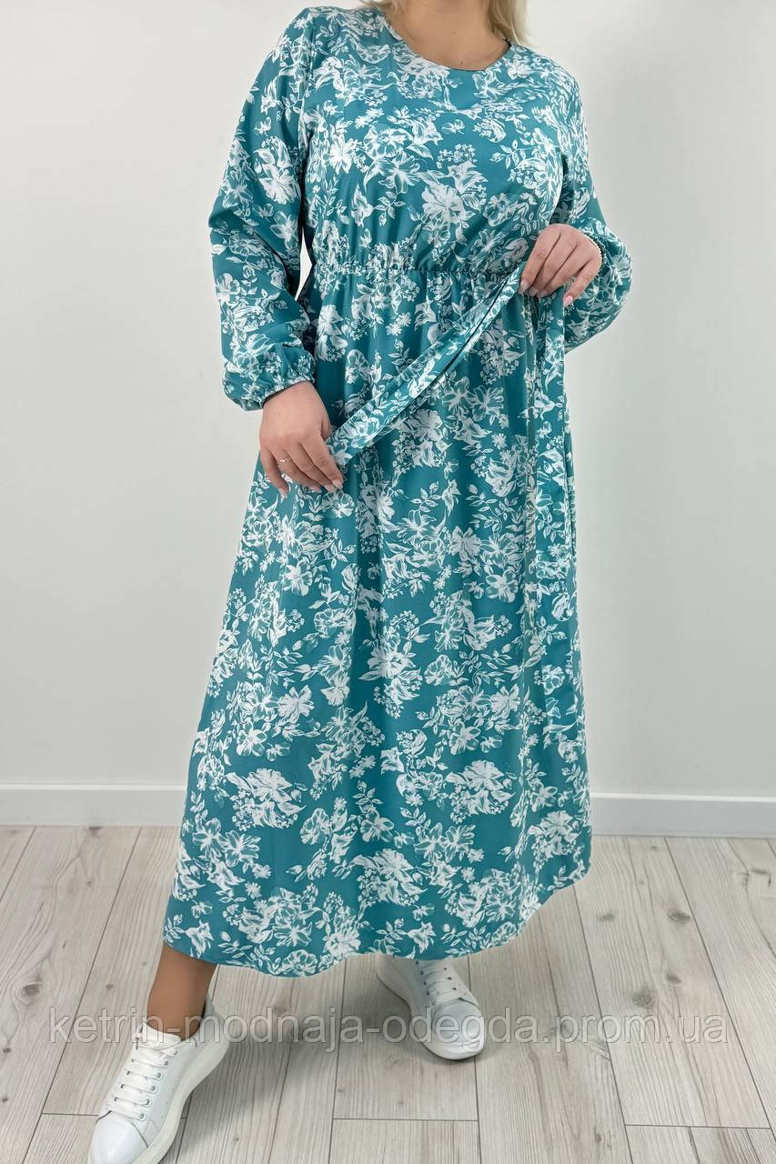 Красивое длинное женское платье в расцветках с цветочным принтом больших размеров 48 - 58 - фото 3 - id-p2120221053