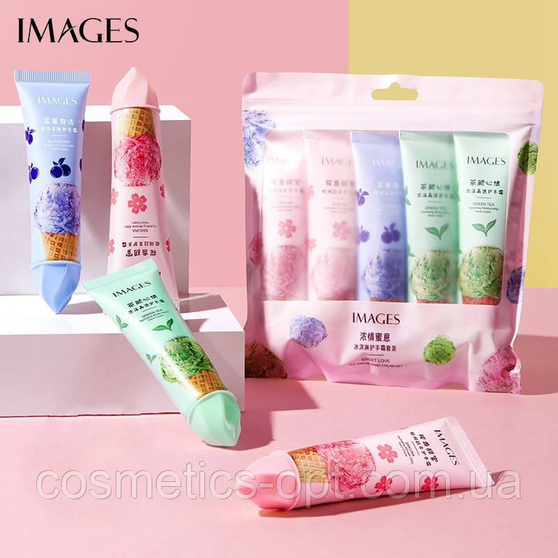 ПРИМ’ЯТЕ ПАКУВАННЯ! Набір кремів для рук у вигляді морозива IMAGES Ice Cream Hand Cream Set (5*30 g)