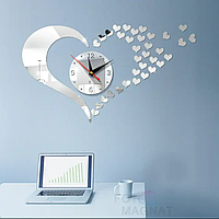 Настенные 3D часы с зеркальным эффектом "Amour" - 3Д часы наклейка, необычные часы стикеры 40х50 см