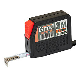 Рулетка з автостопом 3 м×13мм (чорна) GRAD (3816035)