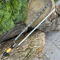 Шампур подвійний з дерев'яною ручкою 650х12х3мм двокольоровий