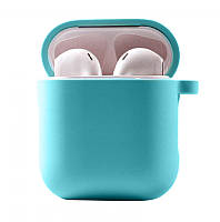 Силиконовый футляр с микрофиброй для наушников Airpods 1/2 Бирюзовый / Marine Green