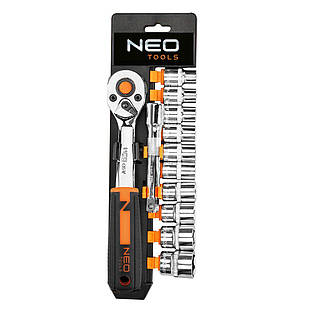 Набір торцевих головок Neo Tools, 12шт, 3/8", тріскачка 90 зубців, CrV