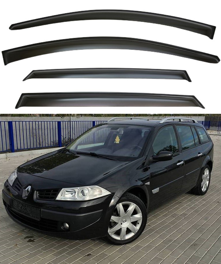 Дефлектори вікон вітровики Renault Megane II універсал 2003-2008 (скотч) VIP