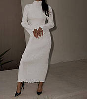 Женское изящное платье миди, из жатки plisse, белое