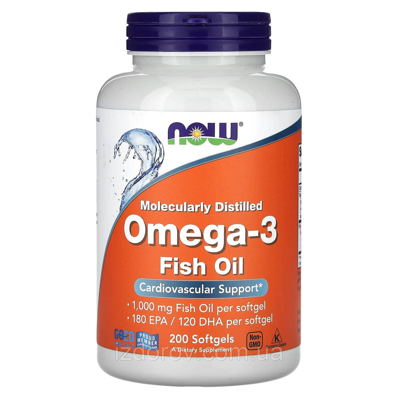 Омега3 180 EPA 120 DHA Now Foods Omega 3 молекулярно очищена для здоров'я серця 200 м'яких таблеток