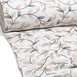 Тканина жатка (гофре) шириною 240 см "Гілочки з бежевим і сірим листям" №5004