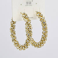 Сережки кільця італійська застібка лимонного кольору відтінок 14K з кришталевими стразами 952S розмір 43х6 мм