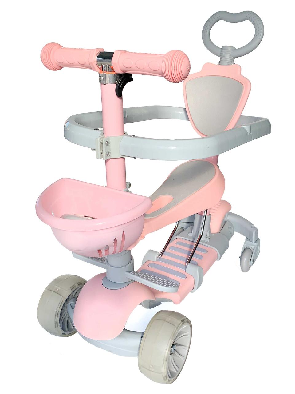 Самокат біговел із батьківською ручкою та кошиком 3 кольори, фото 1