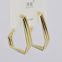 Сережки італійська застібка лимонного кольору відтінок 14K неіржавка сталь 952S розмір 33х6 мм