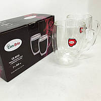 Прозрачные чашки с двойными стенками Con Brio CB-8630 2шт, 300мл, Чайные чашки с OF-589 двойными стенками