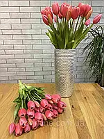 Цветы искусственные тюльпани малиновые из силикона (гелевые) 40 см (букет 5 шт)