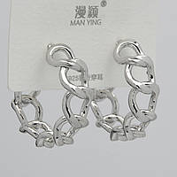 Сережки кільця гвоздик сріблястого кольору неіржавка сталь 952S ланцюга розмір 25х7 мм