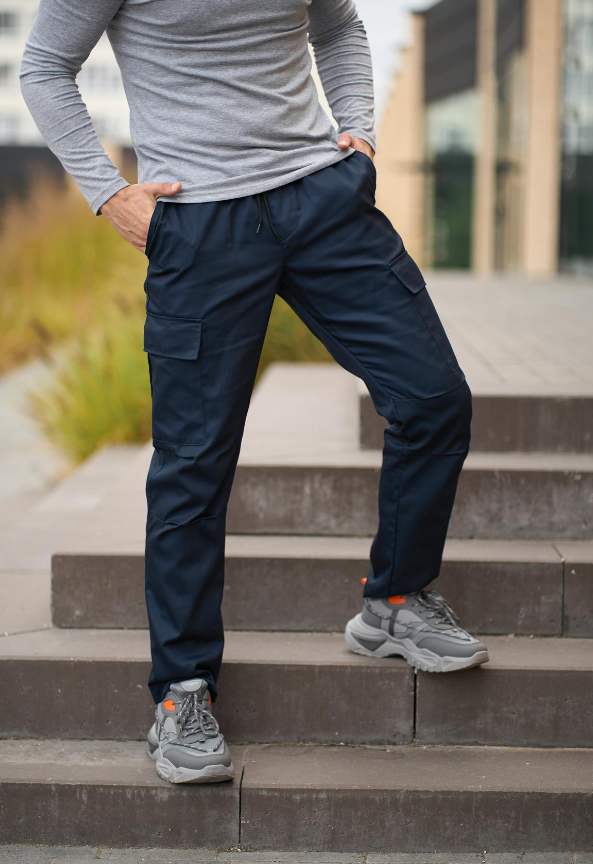 Модні спортивні штани Cargo повсякденні із бічними кишенями сині, фото 1