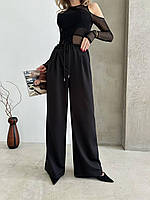 Женские брюки палаццо, с завышенной талией, черные