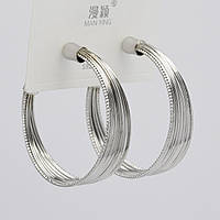 Сережки кільця гвоздик сріблястого кольору неіржавка сталь 952S пружинка розмір 35х5 мм