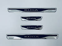 Накладки на пороги Ford Kuga 2 2012+ (нерж.+карбон) TAN24