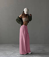 Женские брюки палаццо, с завышенной талией, розовые