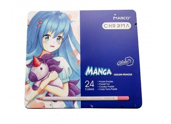 Олівці кольорові Marco Chroma Manga у металевому пеналі 24 кольори (8550-24TN), фото 1