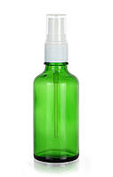 Зелёный стеклянный флакон для косметики, сывороток, лекарств, витаминов, 50 мл стандарта 18/410 С белым