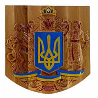 Панно "Герб Украины" массив дерева, резное, покрытое патиной, лаком, эмалью (размер 28х29х1,5 см)