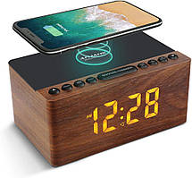 Дерев’яний цифровий будильник ANJANK AC190, FM-радіо, станція швидкого бездротового заряджання 10 Вт