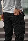 Чоловічі спортивні повсякденні чорні штани карго з кишенями на гумці, фото 5