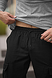 Чоловічі спортивні повсякденні чорні штани карго з кишенями на гумці, фото 3