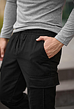 Чоловічі спортивні повсякденні чорні штани карго з кишенями на гумці, фото 2